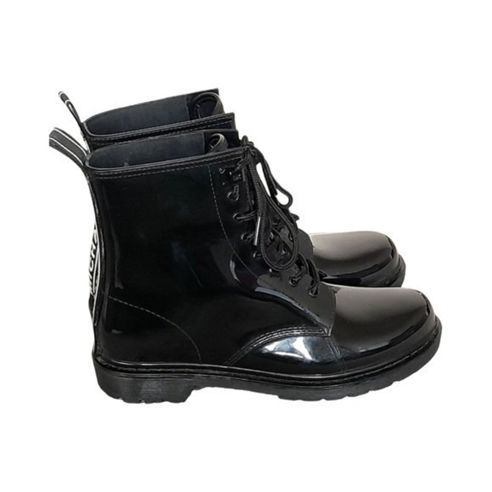 Michael Kors' Tavie‎ rain booties Black Lace Up Combat Boots Logo Pull Tab 7 New - Picture 12 of 16